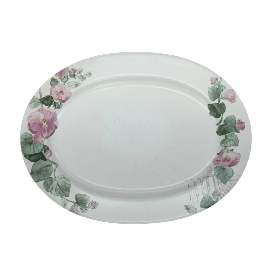Vintage‎ Pfaltzgraff Cape May Oval Platters Set of 2 Pink Floral Birdhouse 14.5